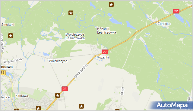 mapa Różanki gmina Kłodawa, Różanki gmina Kłodawa na mapie Targeo