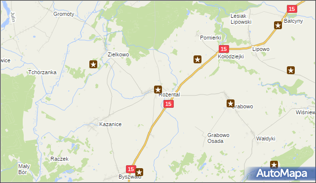 mapa Rożental gmina Lubawa, Rożental gmina Lubawa na mapie Targeo