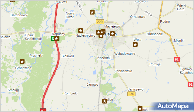 mapa Rożental gmina Pelplin, Rożental gmina Pelplin na mapie Targeo