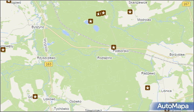 mapa Rozłazino gmina Tychowo, Rozłazino gmina Tychowo na mapie Targeo