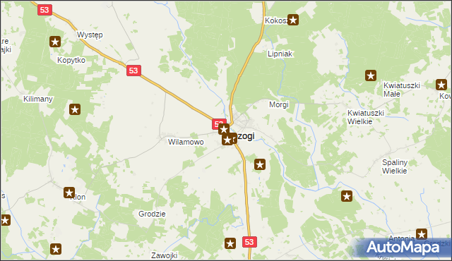 mapa Rozogi powiat szczycieński, Rozogi powiat szczycieński na mapie Targeo