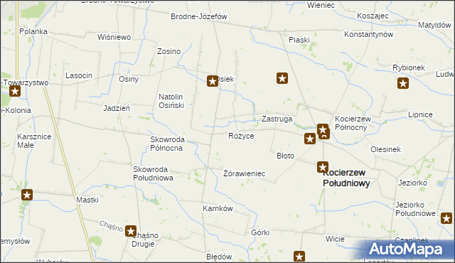 mapa Różyce gmina Kocierzew Południowy, Różyce gmina Kocierzew Południowy na mapie Targeo