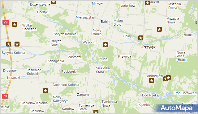 mapa Ruda gmina Przyłęk, Ruda gmina Przyłęk na mapie Targeo