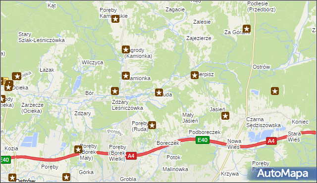 mapa Ruda gmina Sędziszów Małopolski, Ruda gmina Sędziszów Małopolski na mapie Targeo