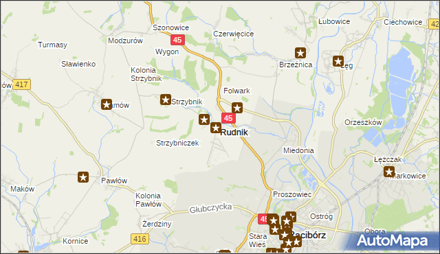 mapa Rudnik powiat raciborski, Rudnik powiat raciborski na mapie Targeo