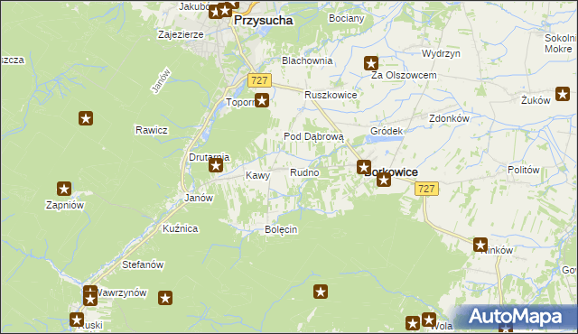 mapa Rudno gmina Borkowice, Rudno gmina Borkowice na mapie Targeo