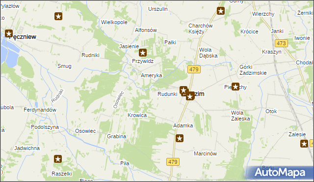 mapa Rudunki gmina Zadzim, Rudunki gmina Zadzim na mapie Targeo
