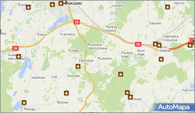 mapa Rudziska gmina Biskupiec, Rudziska gmina Biskupiec na mapie Targeo