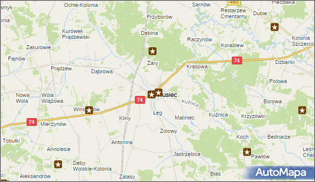 mapa Rusiec powiat bełchatowski, Rusiec powiat bełchatowski na mapie Targeo