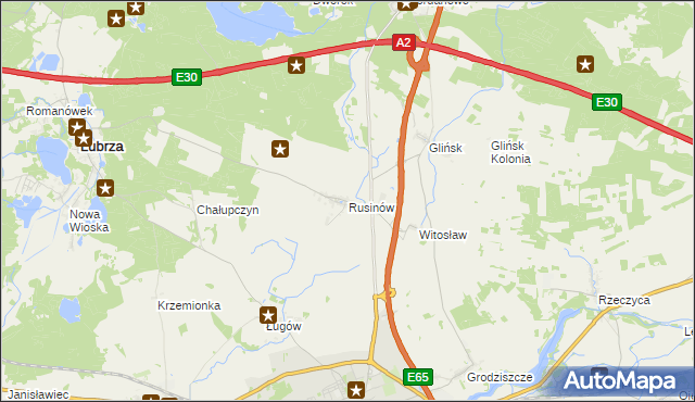 mapa Rusinów gmina Świebodzin, Rusinów gmina Świebodzin na mapie Targeo