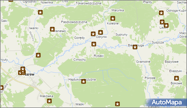 mapa Rybaki gmina Narew, Rybaki gmina Narew na mapie Targeo