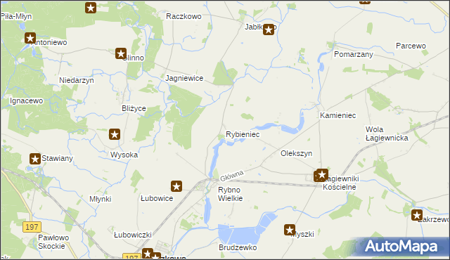 mapa Rybieniec gmina Kiszkowo, Rybieniec gmina Kiszkowo na mapie Targeo
