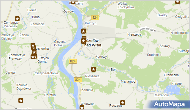 mapa Rybitwy gmina Józefów nad Wisłą, Rybitwy gmina Józefów nad Wisłą na mapie Targeo