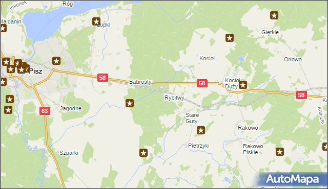 mapa Rybitwy gmina Pisz, Rybitwy gmina Pisz na mapie Targeo