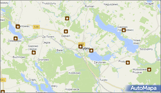 mapa Rybno powiat działdowski, Rybno powiat działdowski na mapie Targeo