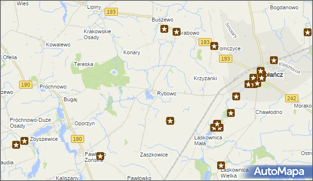 mapa Rybowo gmina Gołańcz, Rybowo gmina Gołańcz na mapie Targeo