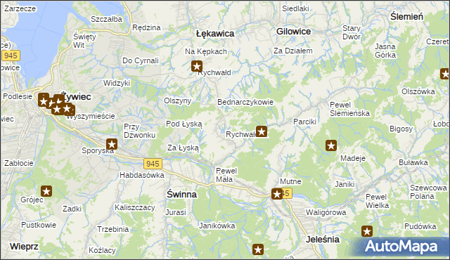 mapa Rychwałdek, Rychwałdek na mapie Targeo