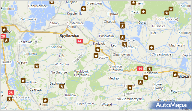 mapa Ryczów gmina Spytkowice, Ryczów gmina Spytkowice na mapie Targeo