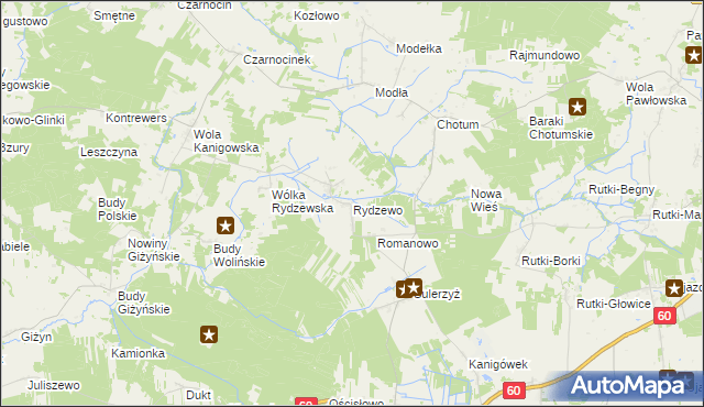 mapa Rydzewo gmina Ciechanów, Rydzewo gmina Ciechanów na mapie Targeo