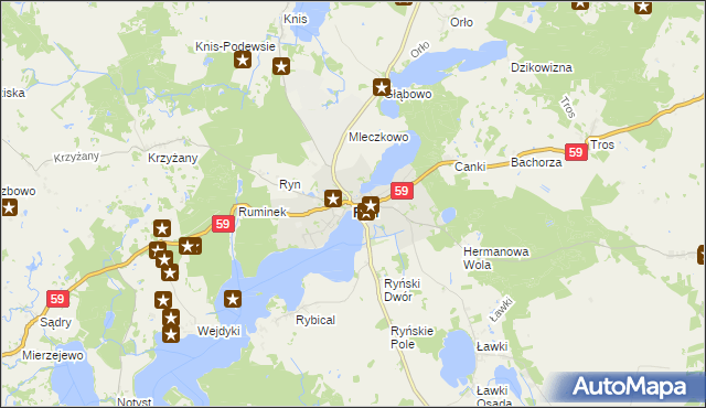 mapa Ryn powiat giżycki, Ryn powiat giżycki na mapie Targeo