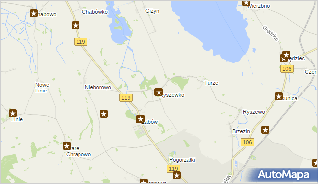 mapa Ryszewko gmina Pyrzyce, Ryszewko gmina Pyrzyce na mapie Targeo