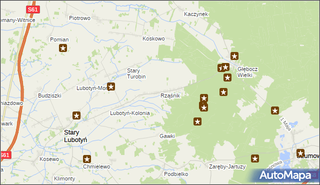 mapa Rząśnik gmina Stary Lubotyń, Rząśnik gmina Stary Lubotyń na mapie Targeo