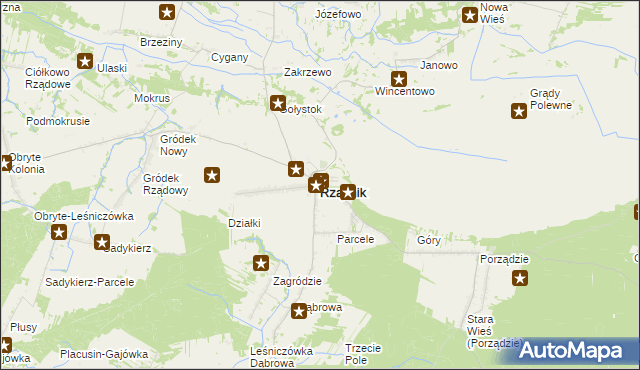 mapa Rząśnik powiat wyszkowski, Rząśnik powiat wyszkowski na mapie Targeo