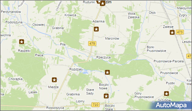 mapa Rzeczyca gmina Zadzim, Rzeczyca gmina Zadzim na mapie Targeo