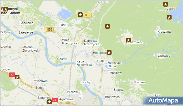 mapa Rzeczyca Okrągła, Rzeczyca Okrągła na mapie Targeo