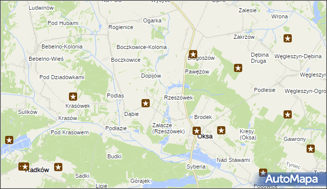 mapa Rzeszówek gmina Oksa, Rzeszówek gmina Oksa na mapie Targeo