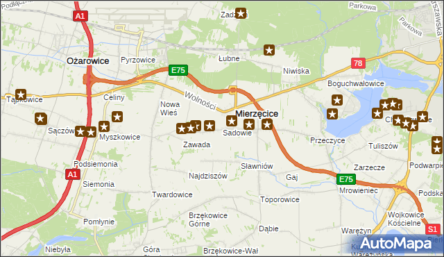 mapa Sadowie gmina Mierzęcice, Sadowie gmina Mierzęcice na mapie Targeo