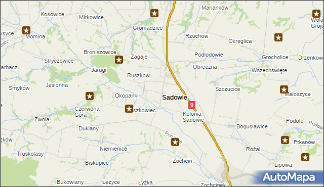 mapa Sadowie powiat opatowski, Sadowie powiat opatowski na mapie Targeo