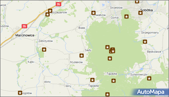 mapa Sady gmina Marcinowice, Sady gmina Marcinowice na mapie Targeo
