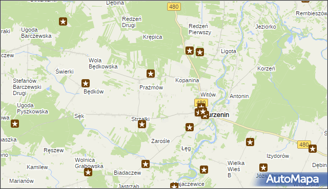 mapa Sambórz gmina Burzenin, Sambórz gmina Burzenin na mapie Targeo