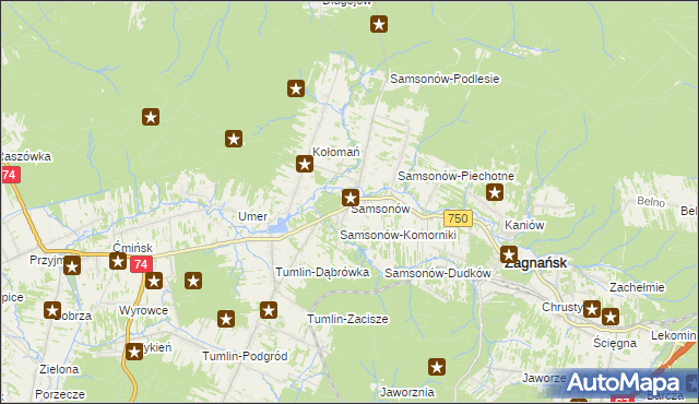 mapa Samsonów, Samsonów na mapie Targeo