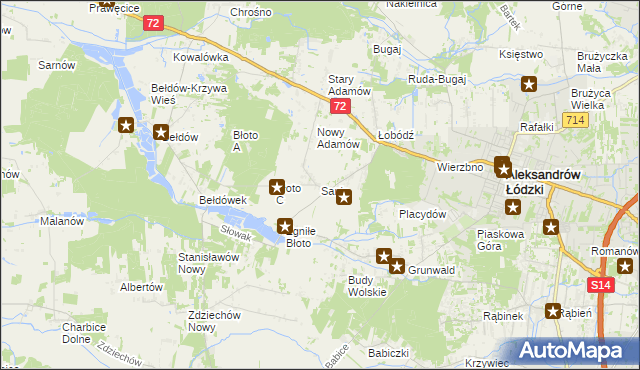 mapa Sanie gmina Aleksandrów Łódzki, Sanie gmina Aleksandrów Łódzki na mapie Targeo