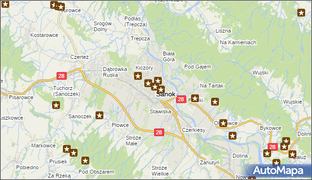 mapa Sanok, Sanok na mapie Targeo