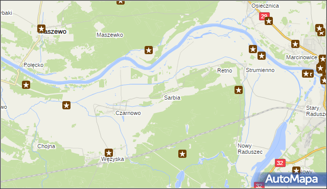 mapa Sarbia gmina Krosno Odrzańskie, Sarbia gmina Krosno Odrzańskie na mapie Targeo