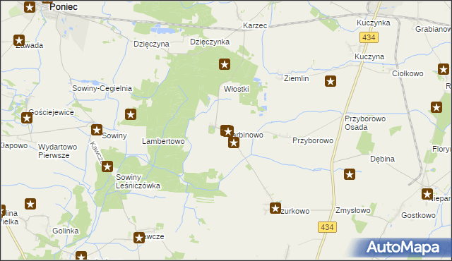 mapa Sarbinowo gmina Poniec, Sarbinowo gmina Poniec na mapie Targeo