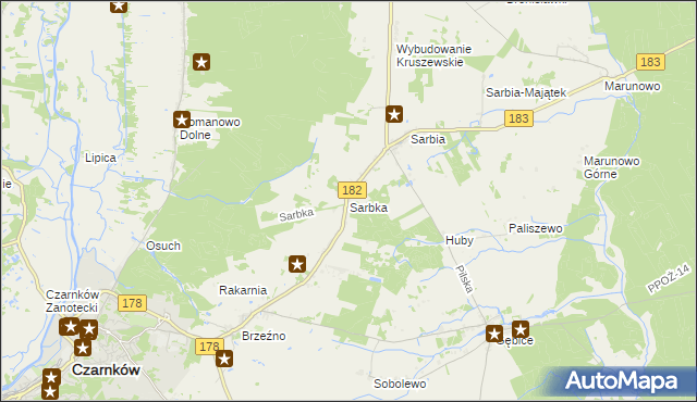 mapa Sarbka gmina Czarnków, Sarbka gmina Czarnków na mapie Targeo