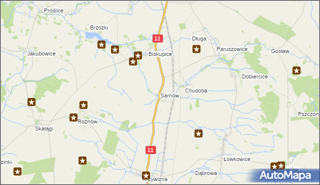 mapa Sarnów gmina Byczyna, Sarnów gmina Byczyna na mapie Targeo