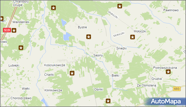 mapa Sasiny gmina Boćki, Sasiny gmina Boćki na mapie Targeo