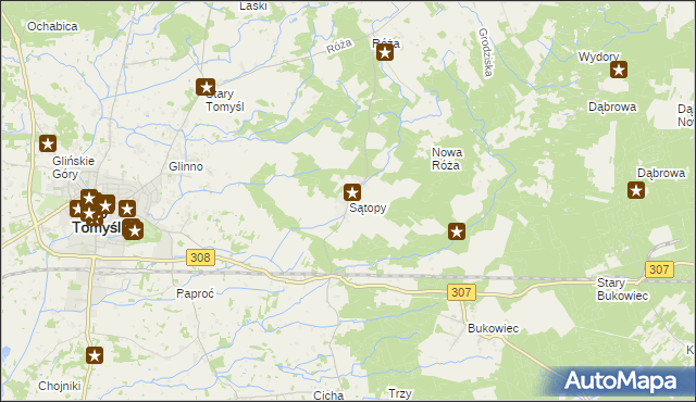 mapa Sątopy gmina Nowy Tomyśl, Sątopy gmina Nowy Tomyśl na mapie Targeo