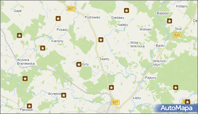 mapa Sawity, Sawity na mapie Targeo