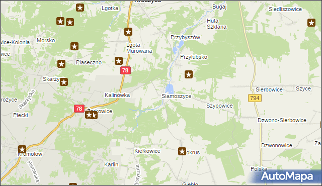 mapa Siamoszyce, Siamoszyce na mapie Targeo