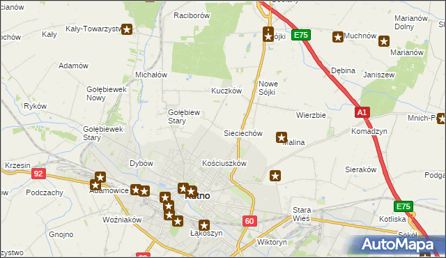 mapa Sieciechów gmina Kutno, Sieciechów gmina Kutno na mapie Targeo