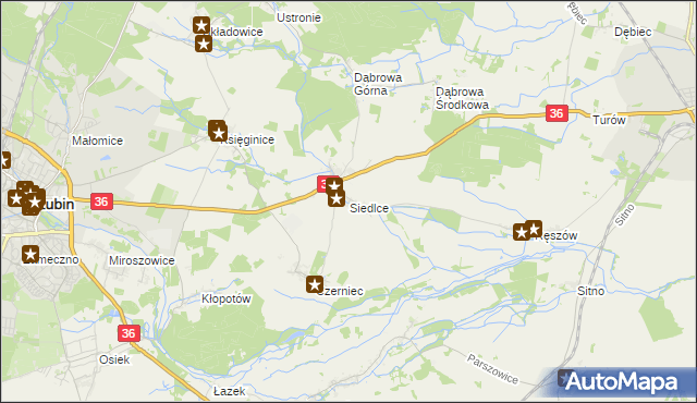 mapa Siedlce gmina Lubin, Siedlce gmina Lubin na mapie Targeo