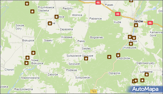 mapa Siedlec gmina Janów, Siedlec gmina Janów na mapie Targeo