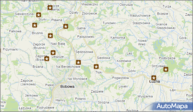 mapa Siedliska gmina Bobowa, Siedliska gmina Bobowa na mapie Targeo