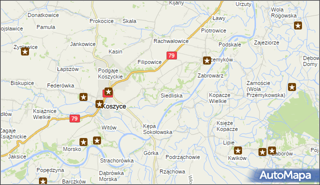 mapa Siedliska gmina Koszyce, Siedliska gmina Koszyce na mapie Targeo